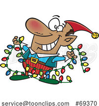 Cartoon Happy Christmas Elf Holding Lights by Toonaday