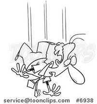 Cartoon Black and White Line Drawing of a Falling Business Man by Toonaday
