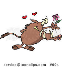 Cartoon Romantic Warthog Holding out a Flower by Toonaday