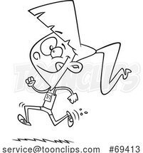 Cartoon Black and White Track and Field Girl Running by Toonaday