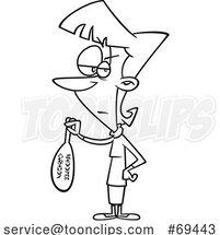 Cartoon Black and White Annoyed Lady Holding a Whoopee Cushion by Toonaday