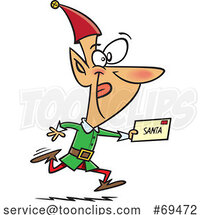 Cartoon Christmas Elf Running a Letter to Santa by Toonaday