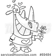 Cartoon Black and White Romantic Rhinoceros by Toonaday