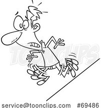 Cartoon Black and White Guy on a Slippery Slope by Toonaday