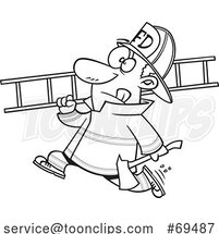 Cartoon Black and White Firefighter Carrying a Ladder by Toonaday