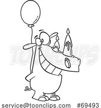 Cartoon Black and White Birthday Rhinoceros with Candle Horns and a Balloon by Toonaday