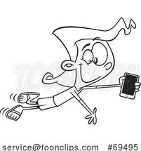 Cartoon Black and White Girl Enjoying Fast Cellular by Toonaday
