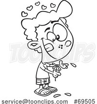 Cartoon Black and White Boy Playing She Loves Me with Flower Petals by Toonaday