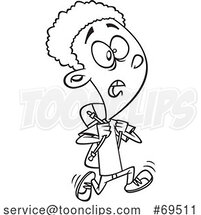 Cartoon Black and White Boy Running Late for School by Toonaday