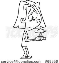 Cartoon Black and White Lady Holding a Stormy Tea Cup by Toonaday