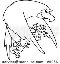 Cartoon Black and White Line Drawing of a Tough Falcon by Toonaday