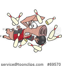 Cartoon Bowling Hog Diving Through Pins with a Ball by Toonaday