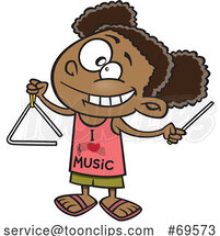 Cartoon Girl Wearing an I Love Music Shirt and Playing a Triangle by Toonaday