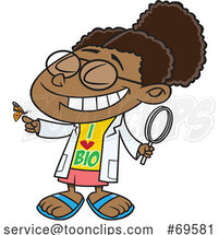 Cartoon Girl Wearing an I Love Bio Shirt and Holding a Butterfly and Magnifying Glass by Toonaday