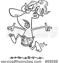 Cartoon Swimmer Running with a Octopus on His Head by Toonaday