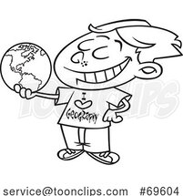 Cartoon Boy Wearing an I Love Geology Shirt and Holding a Globe by Toonaday