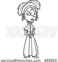 Cartoon Black and White Emma Woodhouse in a Blue Hat and Dress by Toonaday