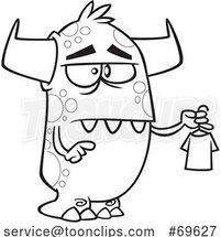 Cartoon Black and White Monster Holding a Tiny Shirt by Toonaday
