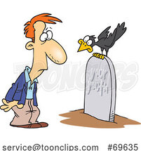 Cartoon Guy Staring at a Crow on a Tombstone Reading Your Youth by Toonaday