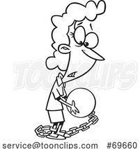 Cartoon Black and White Lady Carrying a Ball and Chain by Toonaday