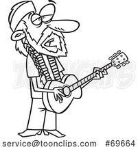 Cartoon Black and White Guy Playing a Guitar Willie Nelson by Toonaday