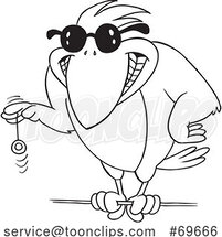 Cartoon Black and White Buff Bird Playing with a Yoyo by Toonaday