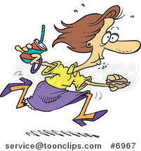 Cartoon Lady Eating on the Run by Toonaday