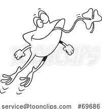 Cartoon Black and White Frog Leaping and Eating a Clover by Toonaday