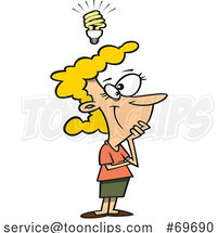 Cartoon Lady with a Great Idea Lightbulb by Toonaday