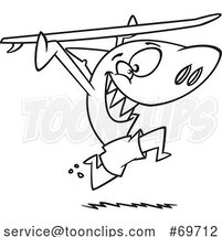 Cartoon Shark Running with a Surfboard by Toonaday