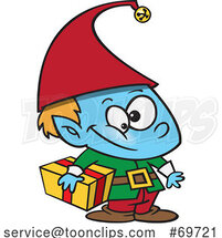 Cartoon Christmas Elf Kid Holding a Gift by Toonaday