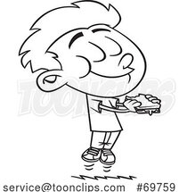 Black and White Outline Cartoon Boy Enjoying a Delicious Sandwich by Toonaday