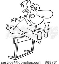 Black and White Outline Cartoon Business Man Leaping a Hurdle by Toonaday