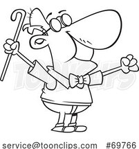 Black and White Outline Cartoon Happy Old Guy Stretching by Toonaday