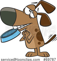 Cartoon Dog Beggar with a Bowl in His Mouth by Toonaday