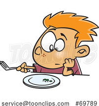 Cartoon Boy Staring at the Last Bite of Food on His Plate by Toonaday