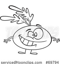 Black and White Outline Cartoon Grinning Radish by Toonaday