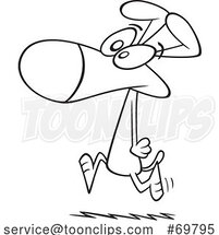 Black and White Outline Cartoon Dog Running Upright by Toonaday
