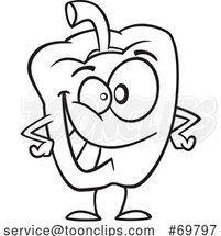 Black and White Outline Cartoon Bell Pepper Mascot by Toonaday