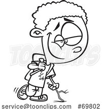 Black and White Outline Cartoon Boy Dilly Dallying by Toonaday