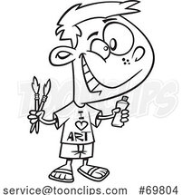 Black and White Outline Cartoon Artist Boy by Toonaday