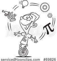 Black and White Outline Cartoon Boy with STEM Icons by Toonaday