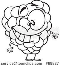 Black and White Outline Cartoon Happy Raspberry by Toonaday