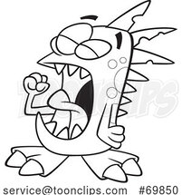 Black and White Outline Cartoon Monster Yawning by Toonaday