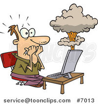 Cartoon Guy's Laptop Having a Meltdown by Toonaday