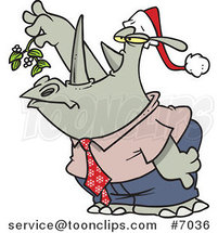 Cartoon Business Rhino Holding Mistletoe and Puckering by Toonaday