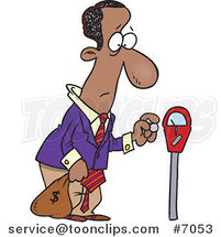 Cartoon Black Business Man Holding a Money Bag by a Meter by Toonaday