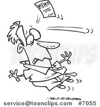 Cartoon Black and White Line Drawing of a Memo Knocking out a Business Man by Toonaday
