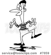Cartoon Black and White Line Drawing of a Performing Mime by Toonaday