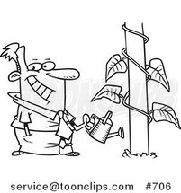 Cartoon Line Art Design of a Happy Business Man Watering a Plant Showing Extreme Growth by Toonaday